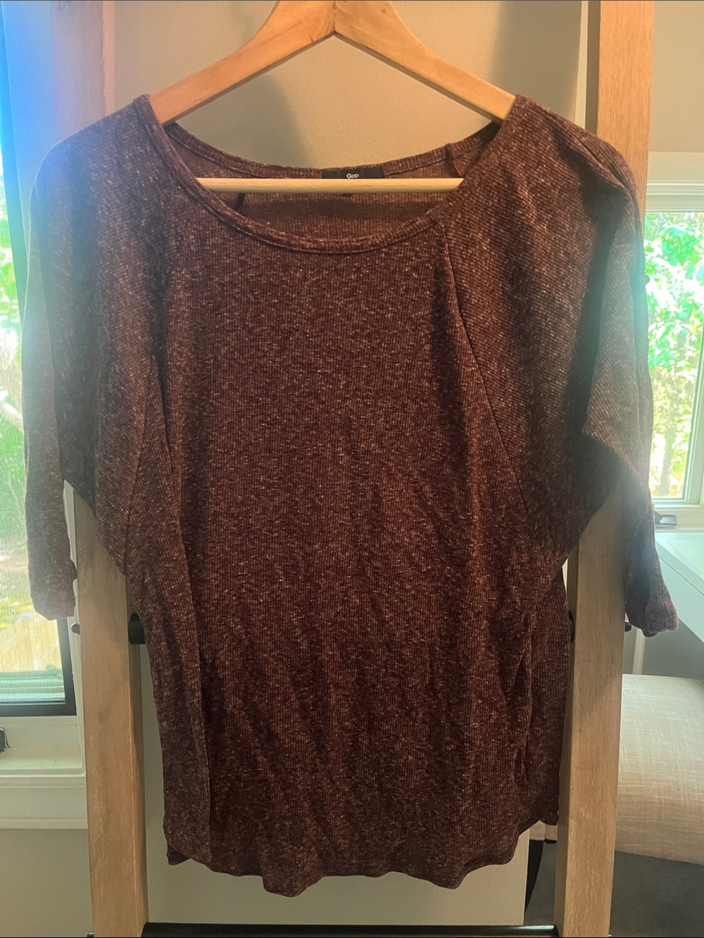 GAP Women's Maroon Long Sleeve Scoop Neck Top